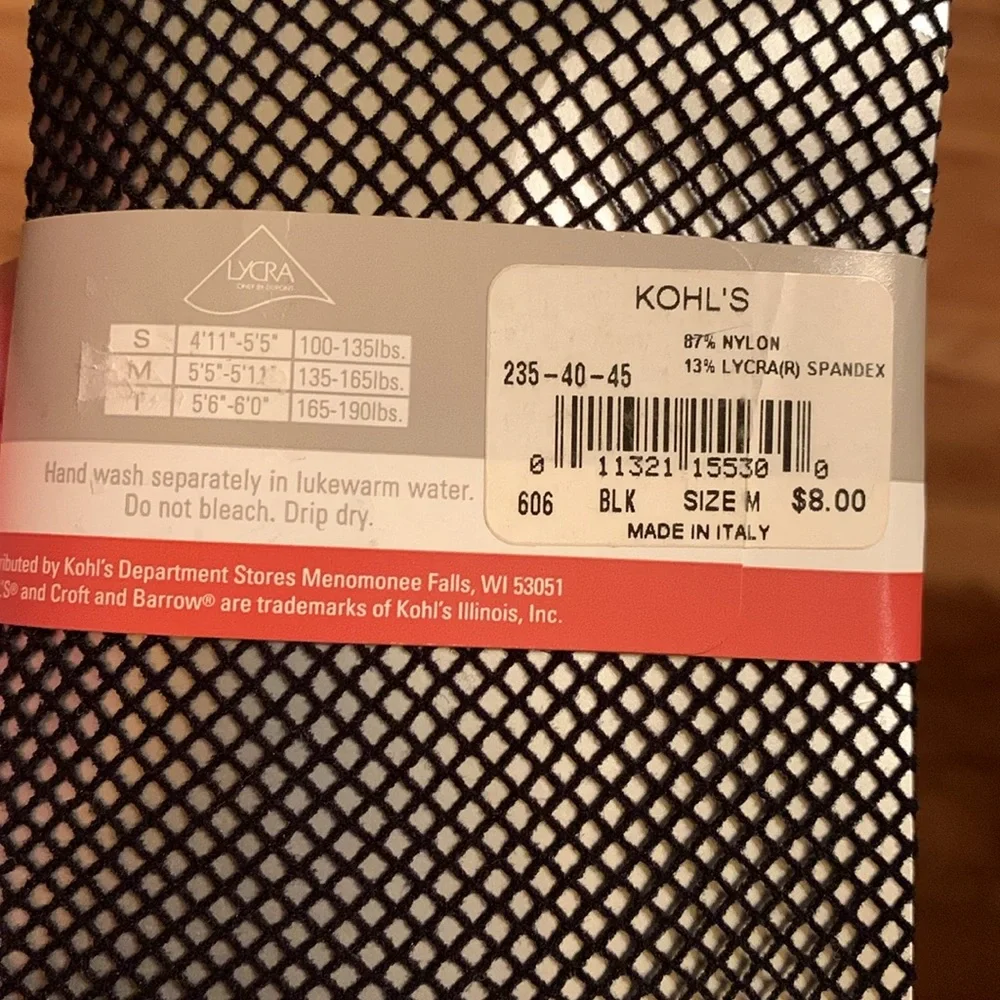 New VINTAGE Y2K Italy black open weave fishnet stockings hosiery MEDIUM NWT